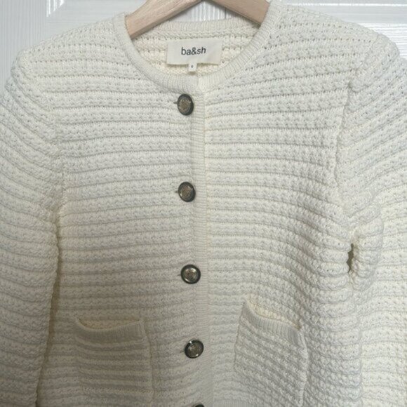 NEW Ba&sh Bash Gaspard Tweed Cardigan Jacket in Ecru Cream White | size XS / 0 - Picture 8 of 13